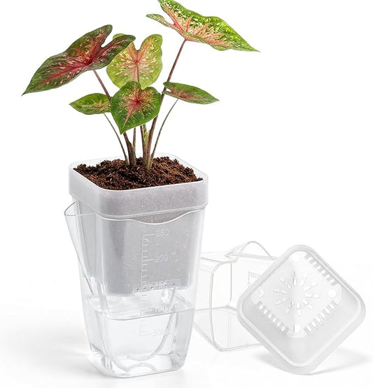 2.5 Inch Mini Self Watering Pots for Indoor Plants, 15 Pack Semi Hydroponic Pots, Small Clear Plastic Planters, Drainage Hole, Water Level Indicator, African Violets, Alocasia, Cutting, Seeding QCQHDU