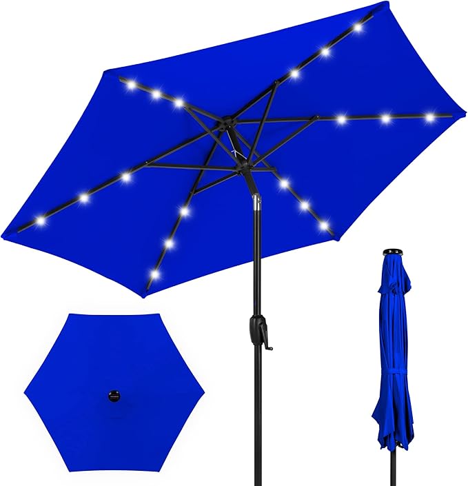 Best Choice Products 7.5ft Outdoor Solar Market Table Patio Umbrella for Deck, Pool w/Tilt, Crank, LED Lights - Resort Blue BestChoiceProducts