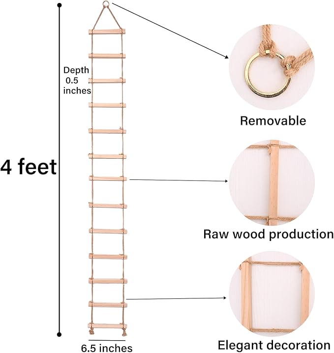 2PCS Chain Trellis for Climbing Plants - Natural Wood Indoor Plant Support, Durable 6.5 Inch by 4 Feet Design, Perfect for Pothos, Ivy, and Vines with Easy Installation Hook Yohsnor