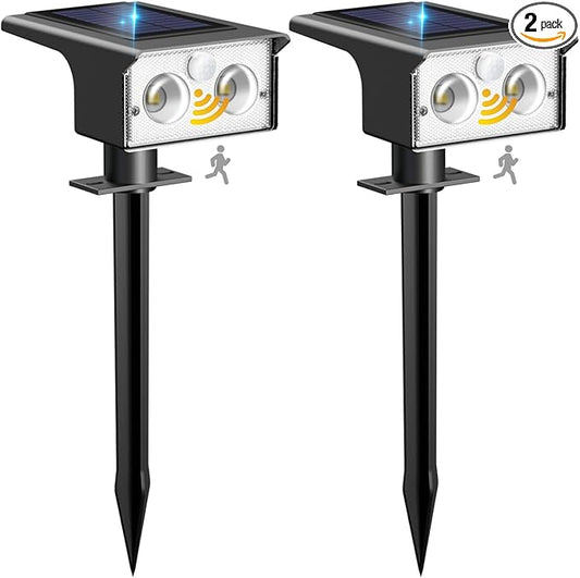 btfarm Solar Spot Lights Outdoor Waterproof, 2 Pack/3 Modes Motion Sensor Lights, Solar Powered Spotlights 2-in-1 Auto On/Off for Outside Pathway Yard Garden Lighting, Cool White btfarmdecorativelighting