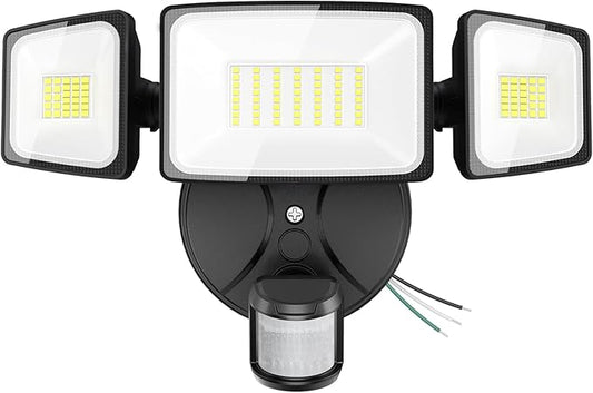 Onforu 75W LED Flood Light Motion Sensor Outdoor, 7000lm Dusk to Dawn Flood Light, Security Light with Three Head, IP65 Waterproof Exterior Floodlight, 6500k Wall Light for Entryway Stairs Yard Garage Onforu