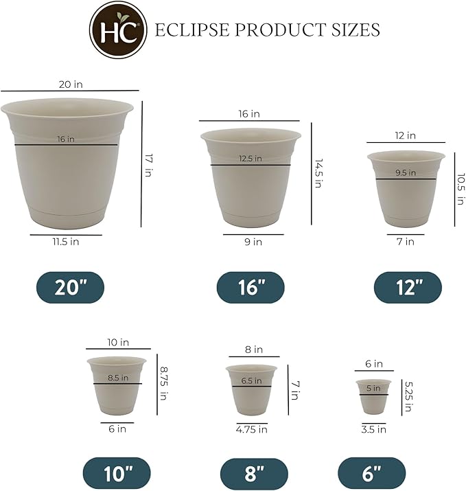 The HC Companies Eclipse Round Planter with Saucer - Outdoor & Indoor Plant Pot with Drainage Holes - Lightweight, UV-Resistant Plastic Pots for Plants, Flowers & Herbs (10" Cottage Stone, Pack of 1) TheHCCompanies