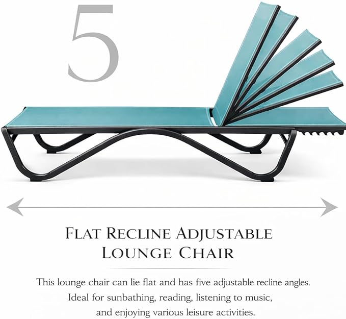 Kozyard Outdoor Chaise Lounge Chair, Full Aluminum Frame, Adjustable Reclining Patio Lounger for Poolside, Sunbathing & Backyard, Textilene (Aqua, 2Chairs) Kozyard