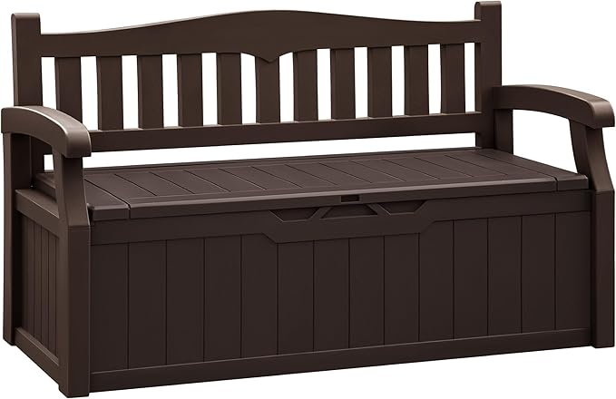 Flamaker 80 Gallon Storage Bench Outdoor Indoor, Durable All-Weather Seating with Hidden Storage, Lockable Deck Box for Garden, Patio, Poolside (Brown) Flamaker