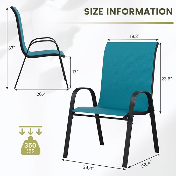 UDPATIO Patio Chairs Set of 8, Stackable Outdoor Dining Chairs with High Back, Breathable Textilene Fabric Outdoor Chair All Weather, 350LBS Capacity for Garden, Backyard (Light Blue) UDPATIO