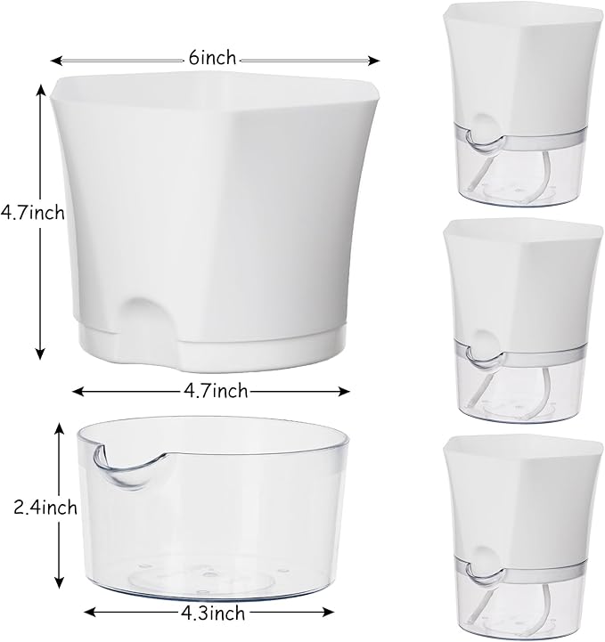KIMCHOMERSE Self Watering Plant Pots, 6 Inch Orchid Pots, 3 Pack Flowers Pot Indoor Planter Pots with Tray for Spider Plant, Orchid, African Violet -White KIMCHOMERSE