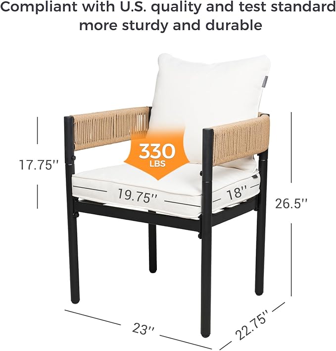 Grand patio Outdoor Dining Set for 6, 7PCS Patio Table and Chairs Set, Metal Woven Wicker Fixed Patio Chairs with Thickened Cushions & Rectangular Woodgrain Dining Table with Umbrella Hole (Natural) GrandPatio