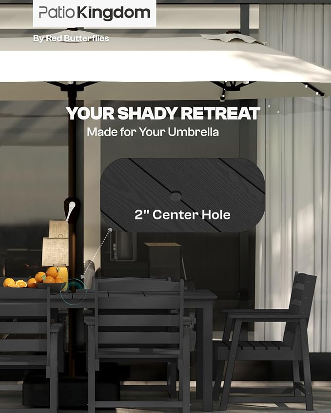 5-Piece Black Outdoor Dining Set for 4, 75.2'' HDPE Table with Umbrella Hole & Chairs, Weather-Resistant Patio Furniture for Garden, Lawn, or Poolside PatioKingdom