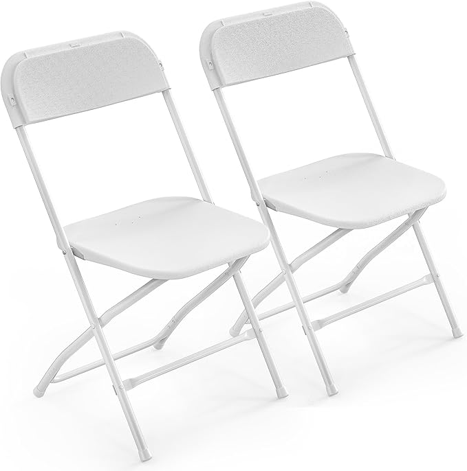 VINGLI 2 Pack White Plastic Folding Chair, Indoor Outdoor Portable Stackable Commercial Seat with Steel Frame 350lb. Capacity for Events Office Wedding Party Picnic Kitchen Dining VINGLI