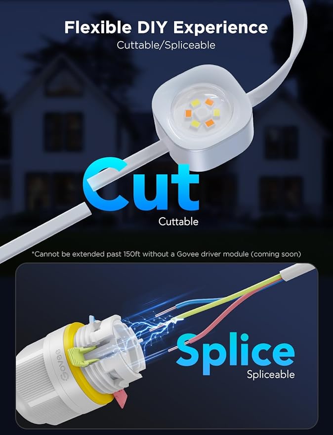 Govee Permanent Outdoor Lights Pro, 200ft with 120 RGBIC LED Lights for Daily and Accent Lighting, 75 Scene Modes for Outdoor Decor, IP67 Waterproof, Works with Alexa, Google Assistant, Matter, White Govee