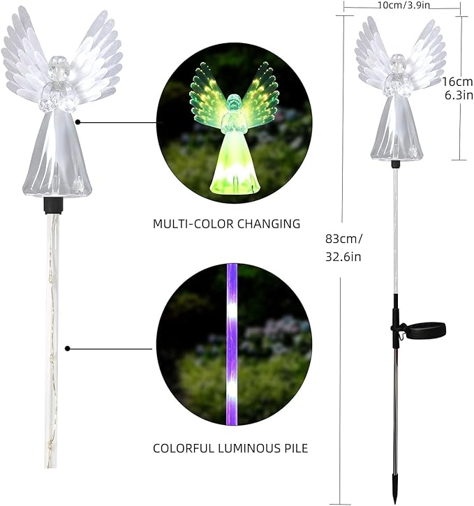 Angel Solar Lights for Cemetery, 2 Pack Solar Lights Outdoor Garden, Color Changing Decorative Angel Lights for Yard Patio Pathway Grave Decoration Memorial Gifts Rirool