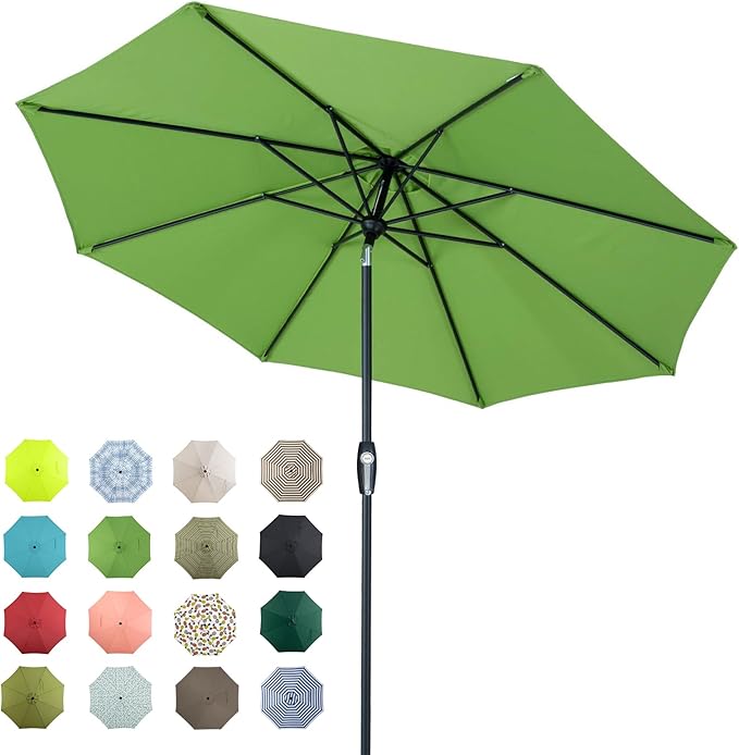 Tempera Patio Market Outdoor Table Umbrella with Auto Tilt and Crank, Large Sun Umbrella with Sturdy Pole & Fade Resistant Canopy, Easy to Set TemperaPatioLife