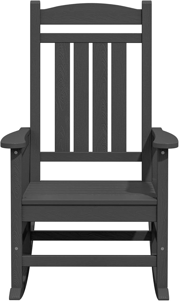 KINGYES Outdoor Rocking Chairs, HDPE All-Weather Patio Rocking Chairs High Back Porch Rocker for Adult, Gray KINGYES