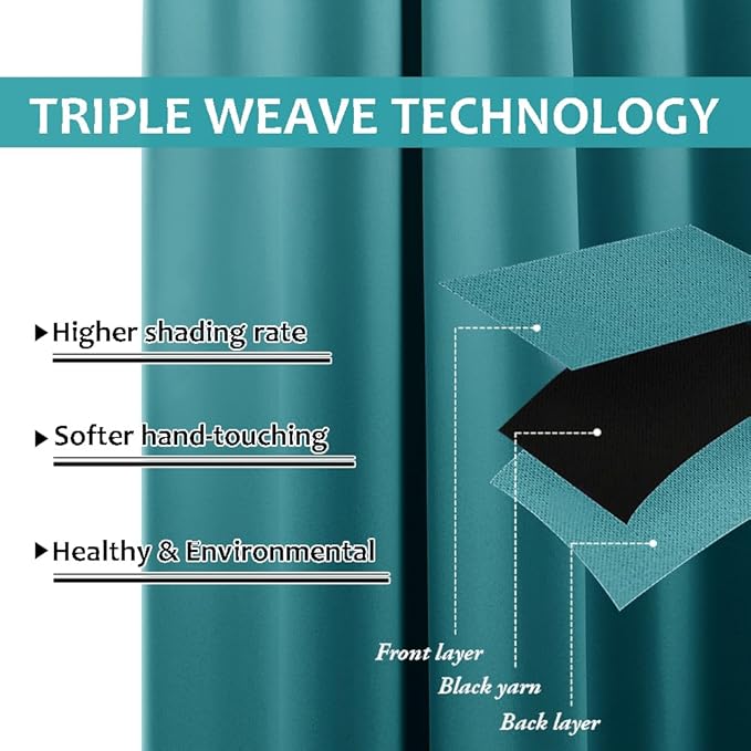 NICETOWN 2 Panels Outdoor Patio Curtains Waterproof 72 inches Long, Rustproof Grommet Pergola Curtains Thermal Curtains Indoor Outdoor Window Drapes for Porch/Gazebo, Peacock Teal, W52 x L72 NICETOWN