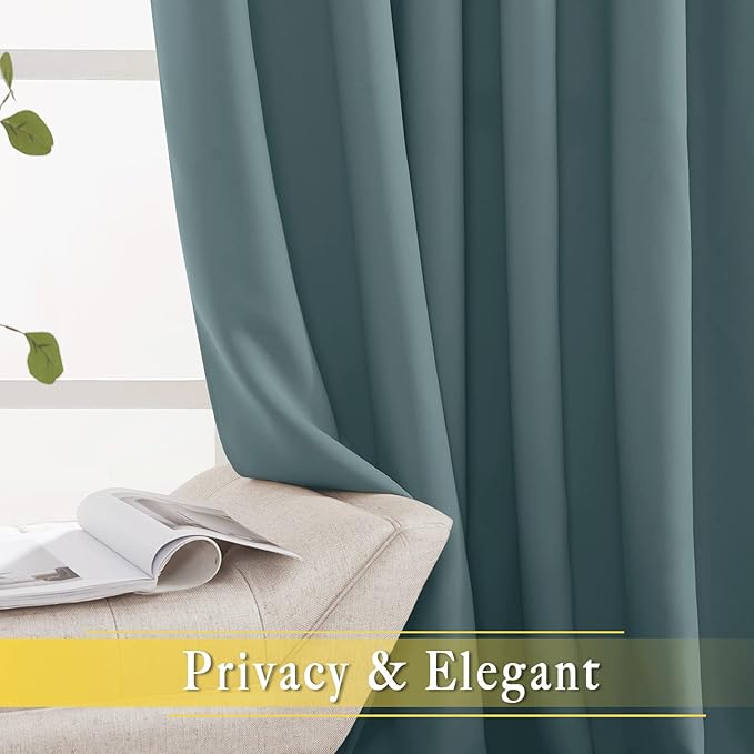 NICETOWN Blackout Curtain for Sliding Door, Patio Door Curtains, Grommet Thermal Insulated Room Divider Curtain Drape for Living Room/Bedroom (Greyish Blue, W80 x L84, 1 Panel) NICETOWN