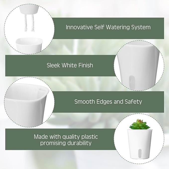 20 Pcs 3 Inch Self Watering Pots Self Watering Planters for Indoor Planters Plastic Garden Flower Pots with Level Indicator Vents for Herbs Ziliny