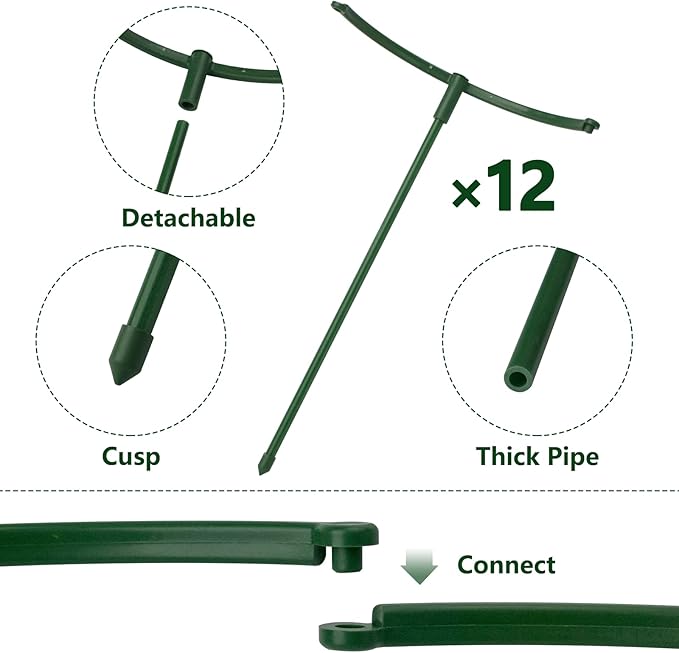 12Packs Plant Support Stake Half Round Plant Support, Stackable 3 Tier Garden Flower Support, Plant Stakes for Indoor Outdoor Plants for Tomato,Monstera, Peony, Hydrangea, Climbing Plants kulusion