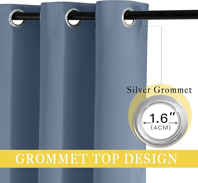 NICETOWN Blackout Stone Blue Curtain for Sliding Door, Grommet Room Divider French Door Curtain Wide Window Treatment Sound Reducing Thermal Drapes for Bedroom/Living Room (1 Panel, W80 x L95) NICETOWN