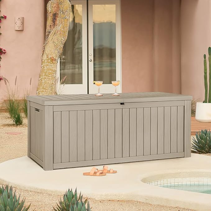 Devoko 150 Gallon Deck Box Resin Outdoor Storage Box Waterproof Storage Container for Patio Furniture Cushions DEVOKO