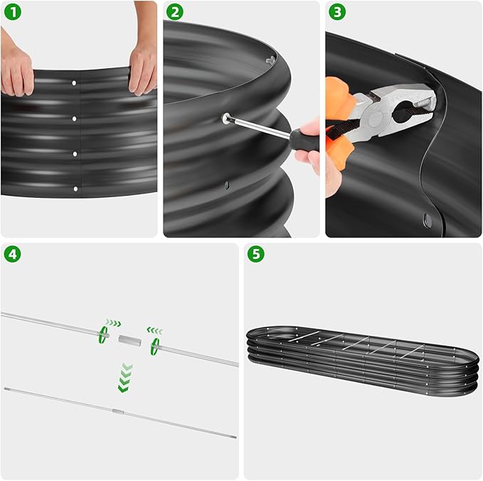 Land Guard 8×2×1ft Galvanized Raised Garden Bed Kit, 108 Gallon Capacity Raised Garden Boxes Outdoor, Oval Metal Raised Garden Beds for Vegetables, Gray(with 10 Connecting rods) LandGuard