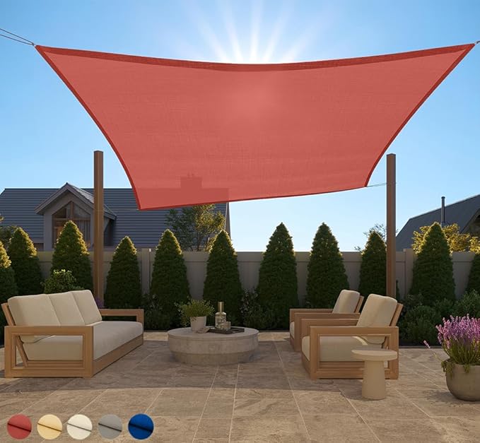 GORILLA GRIP Heavy Duty Sun Shade, UV Protection Fade Tear and Rust Resistant Rectangle Sunshade Canopy, Curved Edges Blocks Sunlight, Breathable Sail, Outdoor Patio, Lawn Garden 10x10 FT Terra GorillaGrip