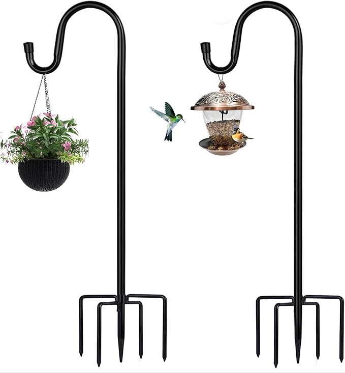 Shepherd Hooks for Outdoor, 2 Pack 94 Inch Bird Feeder Pole with 5 Prongs Base for Hanging Lantern, Hummingbird Feeder, Lightweight Plant, Shepherds Hook for Bird Feeders for Outside ToyHotels