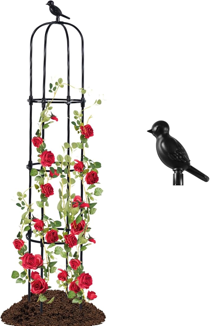 Lalahoni Garden Obelisk Trellis for Climbing Plants Outdoor, 6ft Round Rose Trellis for Pots, Metal Plant Support for Clematis, Jasmine, Ivy, Decorative Outdoor Trellis, Black, 1Pack Thereasonyoulovegardening