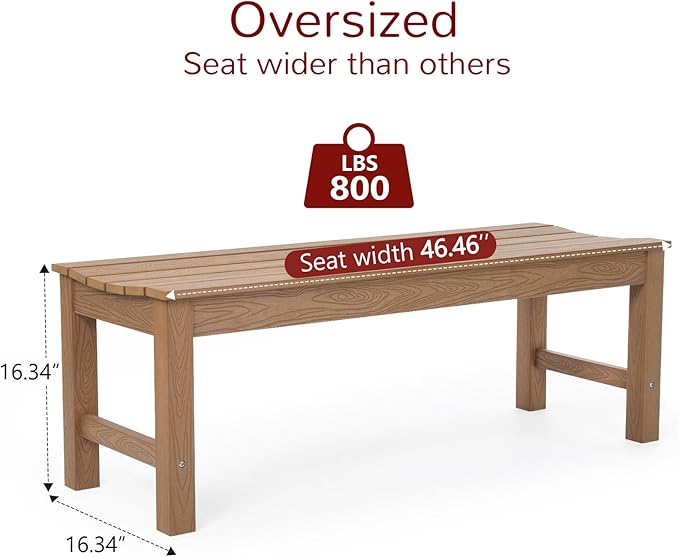 Stoog Outdoor Bench, 2-Person Outdoor Poly Lumber Backless Bench, Weatherproof Garden Bench, Never Rot or Fade, Suit for Church, Backyard, Porch and Park, Teak Stoog