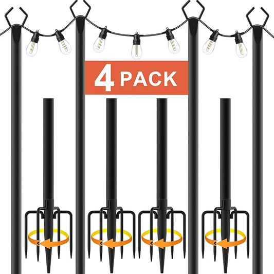 10Ft String Light Poles 4 Pack,Light Poles for Outside Lights,Outdoor with Fence Brackets Hanging Lights,Metal Stand Deck Patio Backyard AILBTON