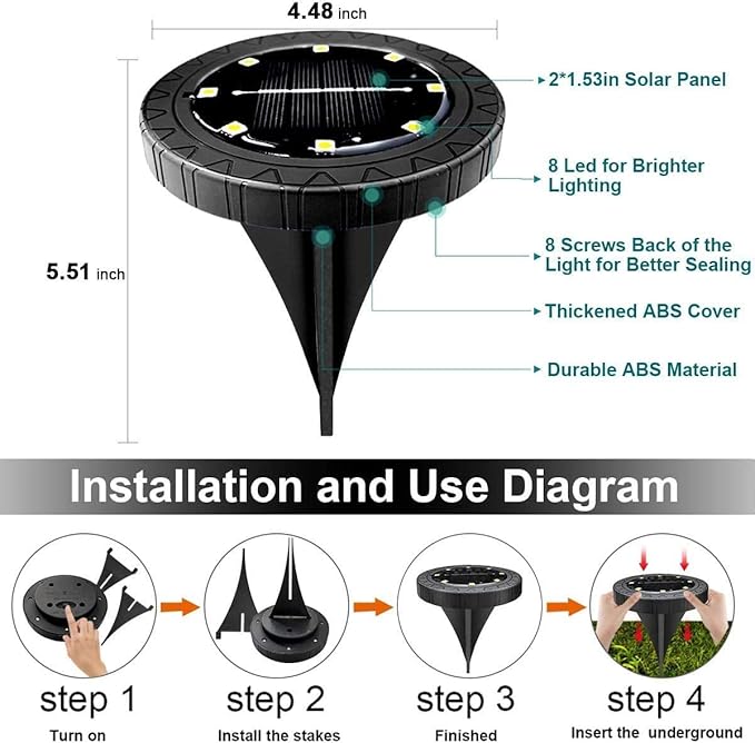 Solar Powered 2Pack, Waterproof LED Outdoor Disk Lights - Solar Garden Lights for Landscape, Pathway, Patio, Yard, Walkway, Lawn, Driveway (Warm White) Kdorrku