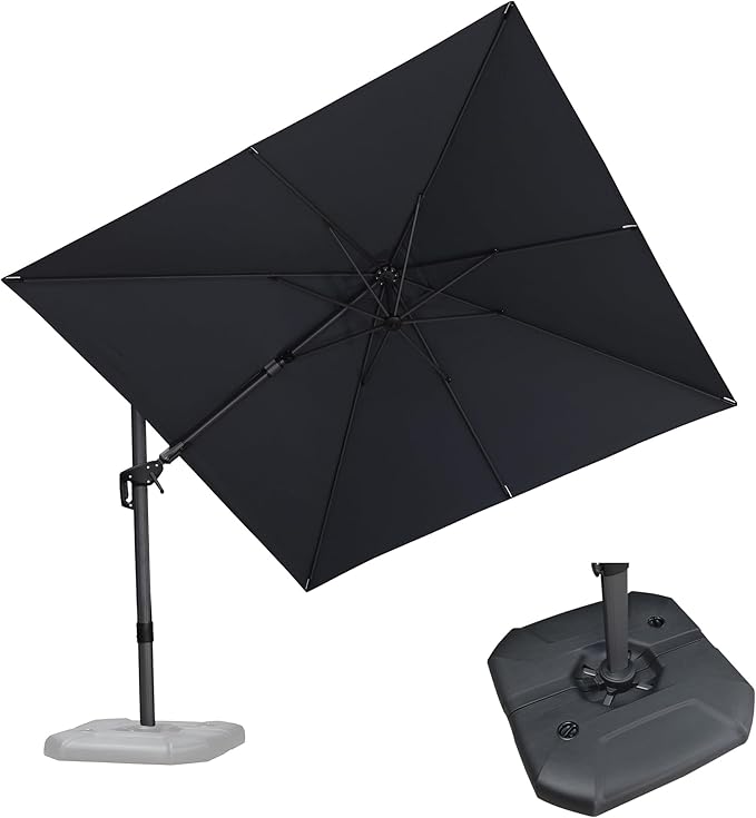 PURPLE LEAF 9.8' X 9.8' Tilting Patio Umbrella with Base Outdoor Cantilever Swivel Square Umbrella with Tilt Aluminum Offset Umbrella with 360-degree Rotation for Garden Deck Pool Patio Grey PURPLELEAF