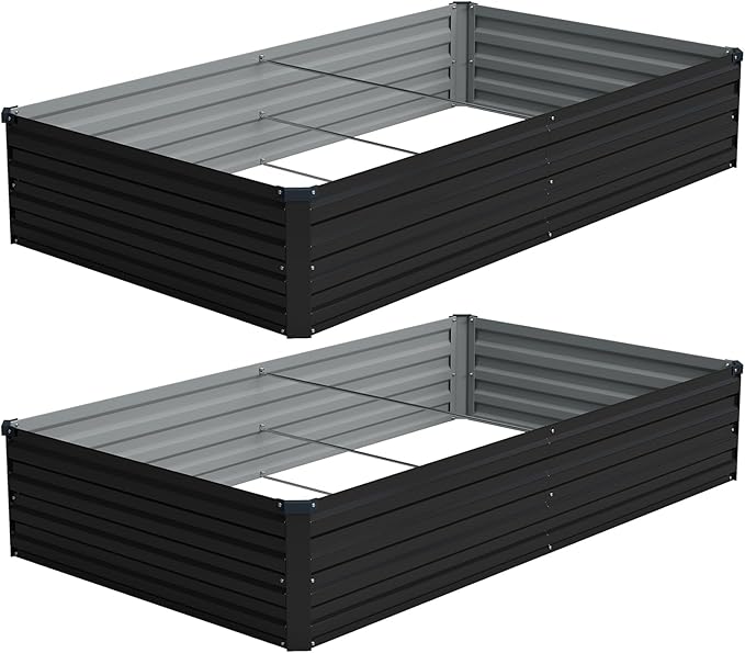 Vengarus 8x4x1FT (2 Pack) Galvanized Raised Garden Bed Kit, Outdoor Metal Planter Box for Vegetables, Rectangular Steel Container, Easy Assembly (Black) Vengarus