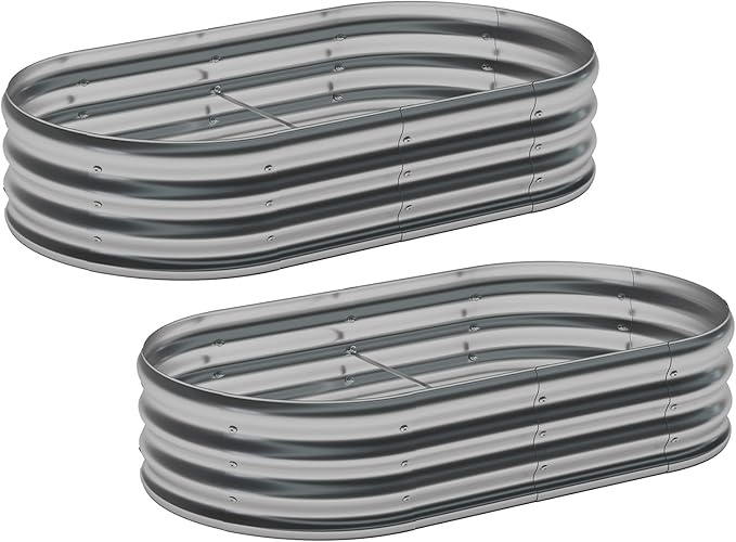 zizin 2 Pack Galvanized Raised Garden Bed Metal Oval Raised Garden Beds Outdoor Planter Box for Vegetables (4x2x1FT, Silver) zizin