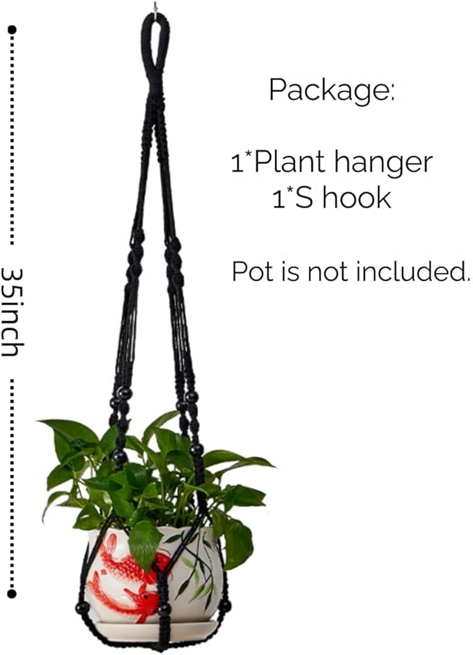 3 ft Macrame Plant Hanger Indoor Handmade Large Long Wall Window Black Hanging Planters Holder Outdoor Boho Home Decor Ceiling Basket Hangers Plants HUIHONGHOME