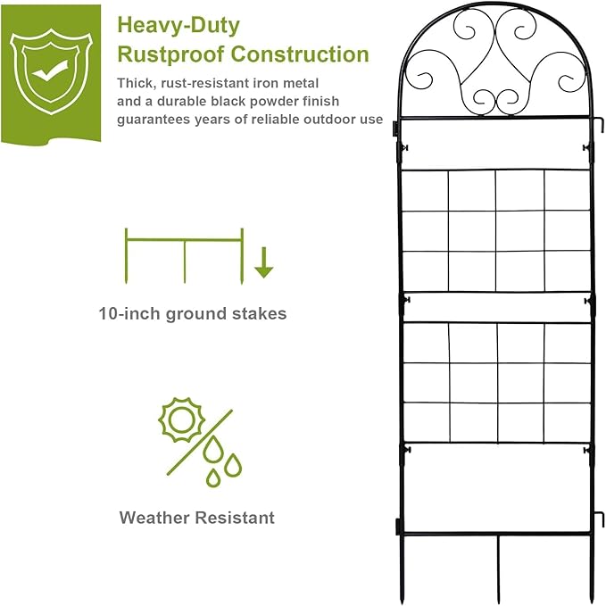 hogardeck 1PC 45x14 Inch Heavy Duty Metal Trellis - Black Rustproof Coated Outdoor Garden Support for Climbing Plants, Roses, Vegetables HOGARDECK