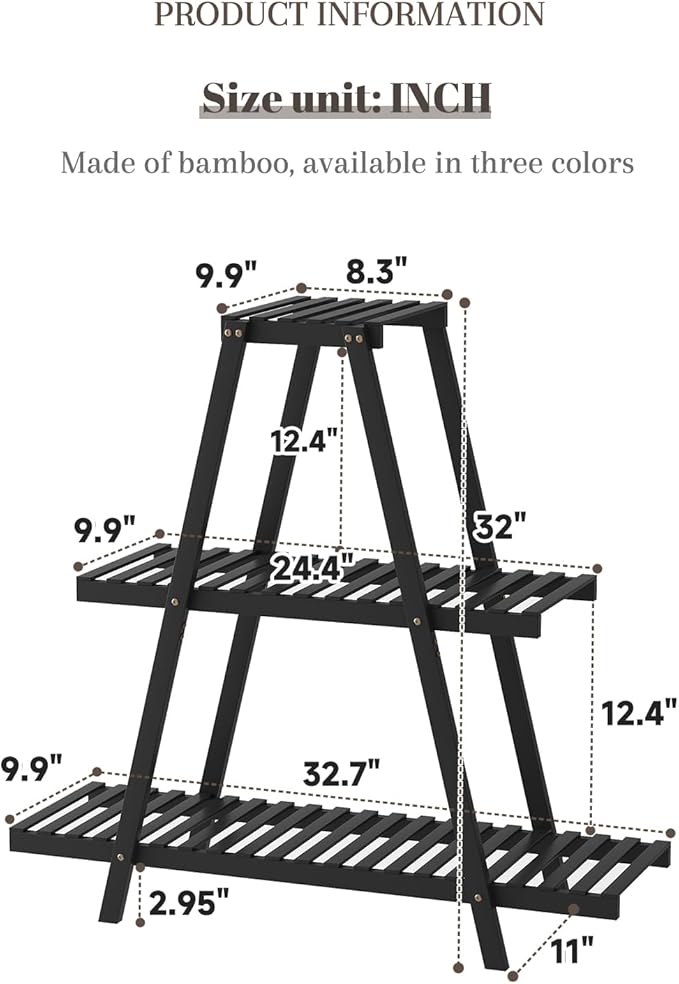 Plant Stand For Indoor Outdoor Tiered Plant Shelf 3 Tier 8 Potted Bamboo Flower Holder Ladder Rack For Multiple Triangle Table Plant Pot Stand (Black) LifeTakesaDifferentTurn