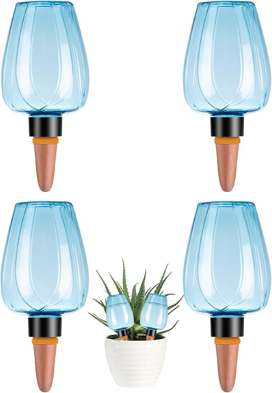 4 Pcs Plant Watering Globes Self Watering Planter Insert Plants Top Fill Water Device Plastic Water Bulbs Slow Release Terracotta for Plants, Blue Rootora
