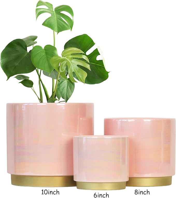 Gepege Pink Indoor Plant Pots for Plants, Ceramic Planter with Drainage Hole, 7.6 Inch +6 Inch 2pcs Succulent Orchid Flower Pot - Rainbow Pearl Glaze Gepege