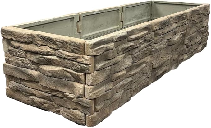 Raised Garden Bed Outdoor Tan/Brown Ledgestones Composite Polyurethane Natural Look Stone Garden Planter Box (4-Pack) Landecor