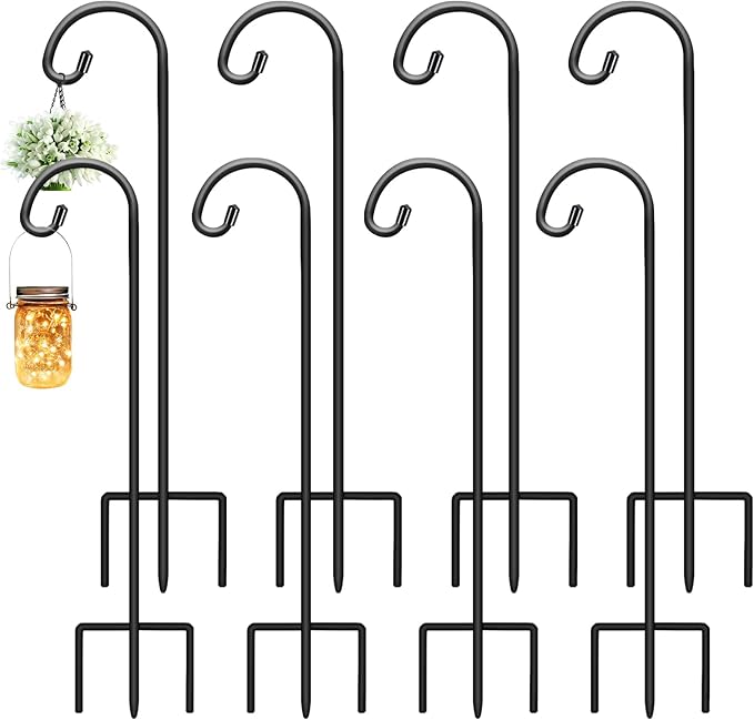 Gtongoko 8 Pack Shepherds Hooks for Outdoor 32 Inch Garden Hooks for Hanging Plants, Lanterns, Bird Feeders, Solar Lights, Mason Jars, Weddings Decor, Adjustable, Matte Black Gtongoko