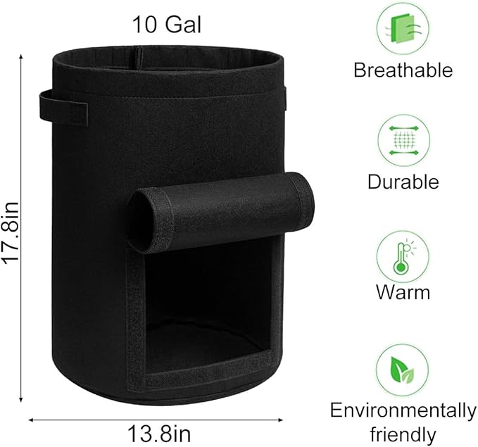 Potato Grow Bags with Flap 10 Gallon, 4 Pack Planter Pot with Handles and Harvest Window for Potato Tomato and Vegetables, Black and Gray Homyhoo