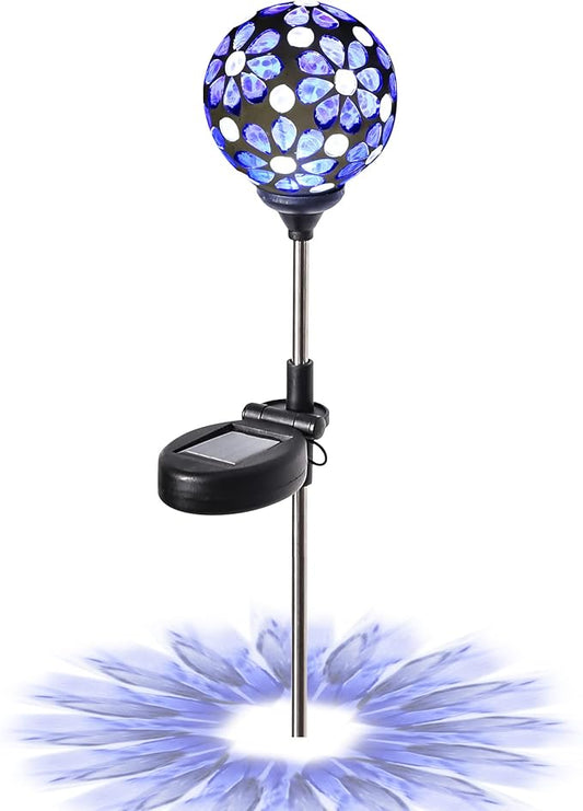 WNP Solar Garden Decorative Stakes Blue Outdoor Waterproof Mosaic Solar Powered Flower Petal Ball Light Colorful Glow for Yard Pathway Great Gift for Mom and Girls WNPMakeYourLifeBeautiful