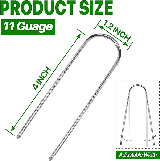 U Shape Garden Stakes 180 Packs 4 Inch 11 Gauge Irrigation Tubing Stakes, Heavy Duty Galvanized Landscape Staples for Tube, Lawns, Landscape Fabrics,Irrigation Hose and Weed Barriers TiTifield