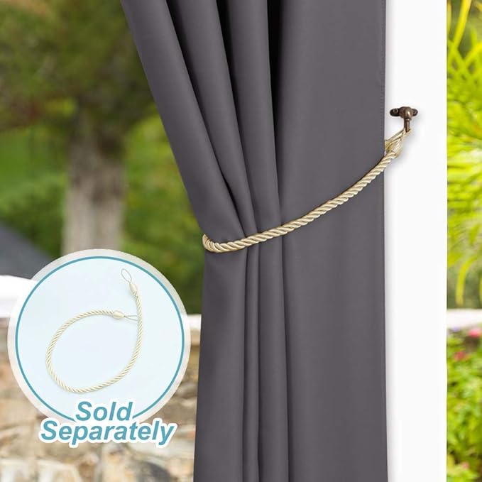 NICETOWN Outdoor Curtain for Patio Waterproof Extra Wide 100", Blackout Vertical Blinds Thermal Insulated Stainless Steer Grommet Indoor Outdoor Divider for Public Space, Grey, 1 Piece, 84" L NICETOWN
