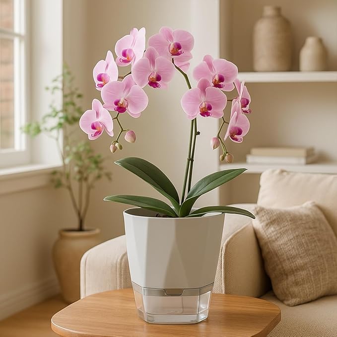 2 Pack Self Watering Pots for Plants, 8.4" Self Watering Planters Large African Violet Self Watering Clear Pots for Plants Large Herb Orchid Flower Houseplant Pots, Light Grey Planterhoma