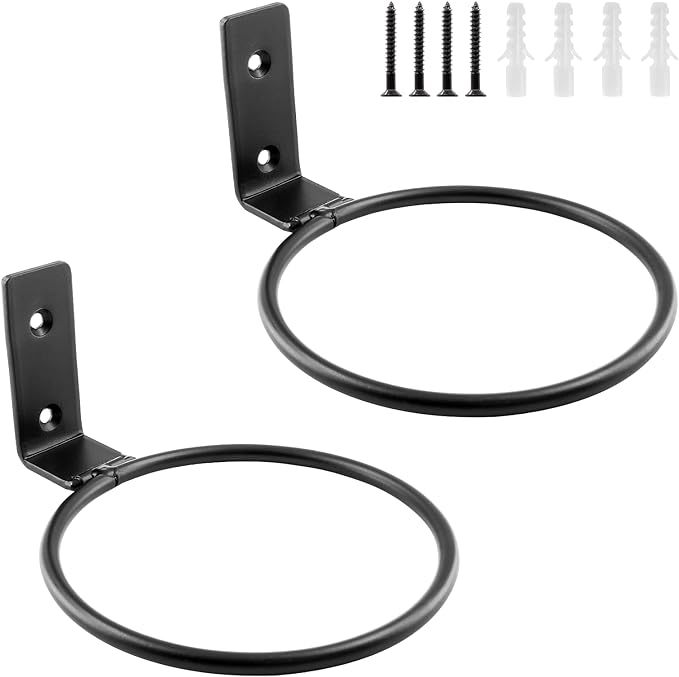 2 Pack 6 inch Flower Pot Holder Ring, Flower Pot Holder Ring Wall Mounted Set Wall Mounted Metal Planter Hanger Matte Black Hanging Plant Holder Jiozermi