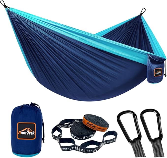 Camping Hammock, Super Lightweight Portable Parachute Hammock with Two Tree Straps Single or Double Nylon Travel Tree Hammocks for Camping Backpacking Hiking AnorTrek