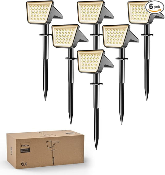 Philips 6 Packs Solar Spot Lights Outdoor Waterproof, 28 LED 3000K Solar Powered Landscape Pathway Lights, Dusk to Dawn Solar Spotlights for Garden, Yard, Lawn, Walkway, Driveway PhilipsLightingLED