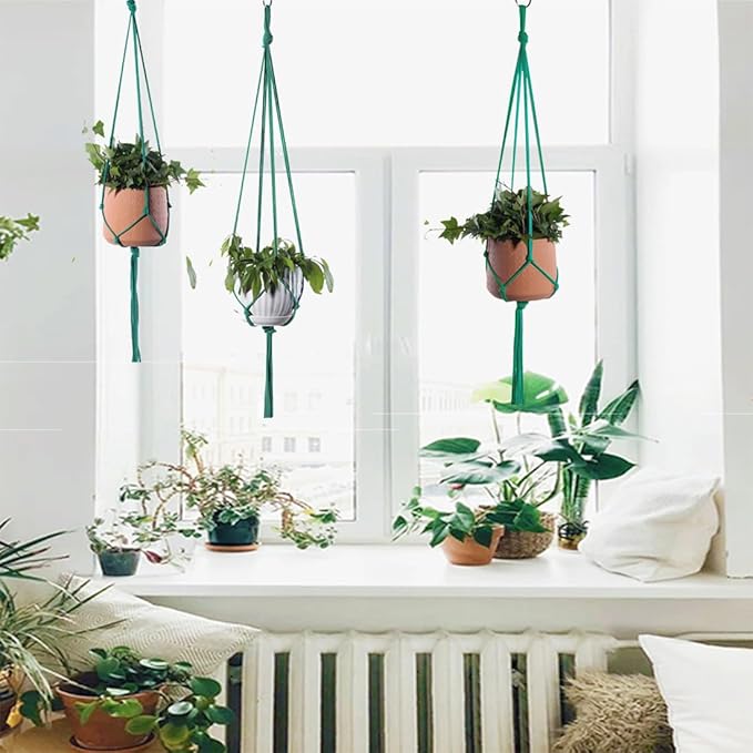 ELANE 6PCS Macrame Plant Hanger Indoor Hanging Planter Basket Decorative Tassels Flower Pot Holder for Indoor Outdoor Home Decor(6Pcs Green) ELANE