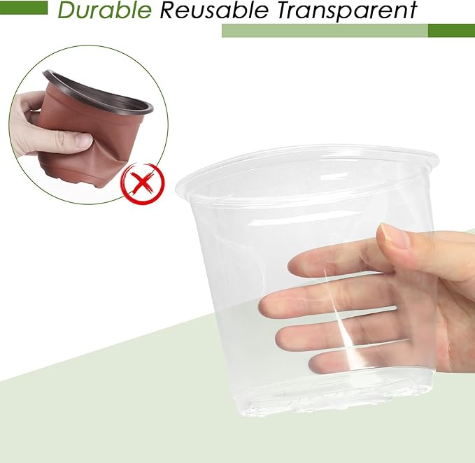 4/5/6/7 Inch Clear Nursery Pots for Plants with Sacuers 20 Pack, Plastic Flower Pots with Drainage Holes, Variety Pack Seedlings Garden Pot for Indoor Outdoor (4+5+6+7 inch) FUIJOL